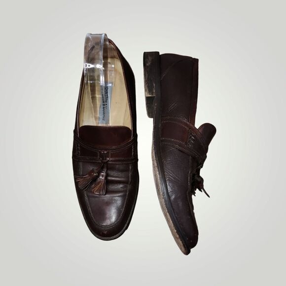 JOHNSTON & MURPHY MADE IN ITALY BROWN LEATHER MENS TASSEL LOAFERS SHOES … - Picture 1 of 16